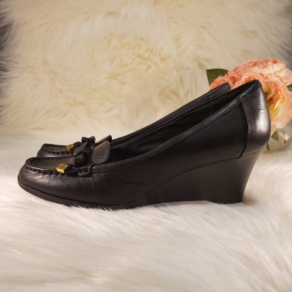 RALPH LAUREN BROWN LEATHER MOCCASIN WEDGES 8.5 - Picture 3 of 8